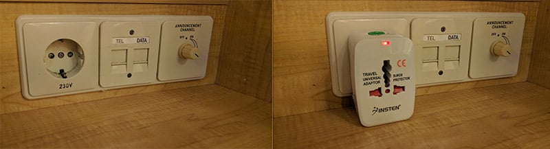euopean power adapter on a cruise ship vanity