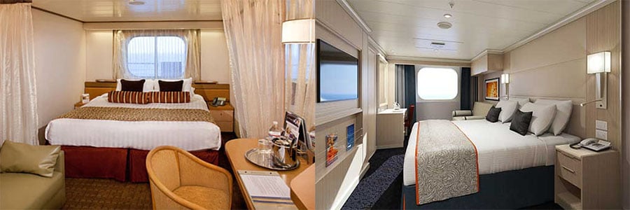 two different ocean view room layouts on HAL