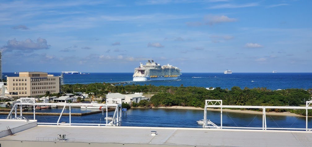 Harmony of the Seas Sailing Out of Port Everglades as Seen from Nieuw Statendam