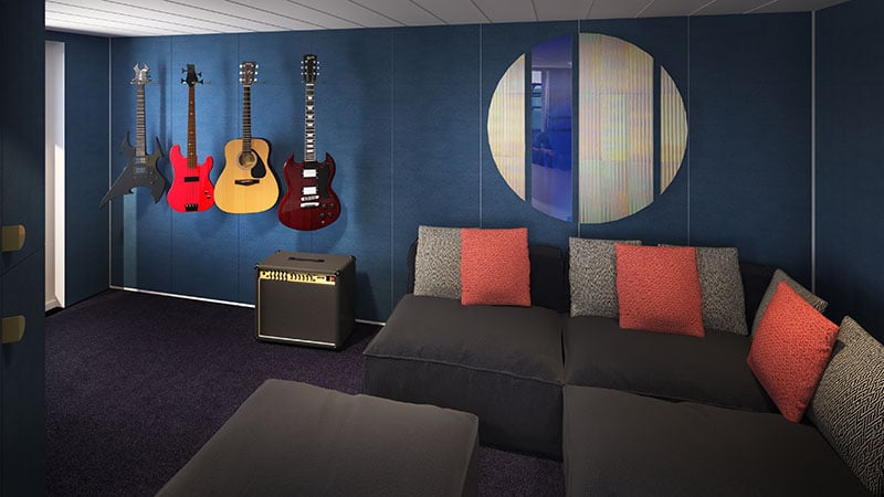 Music Room in Massive Suite on Virgin Voyages' Scarlet Lady