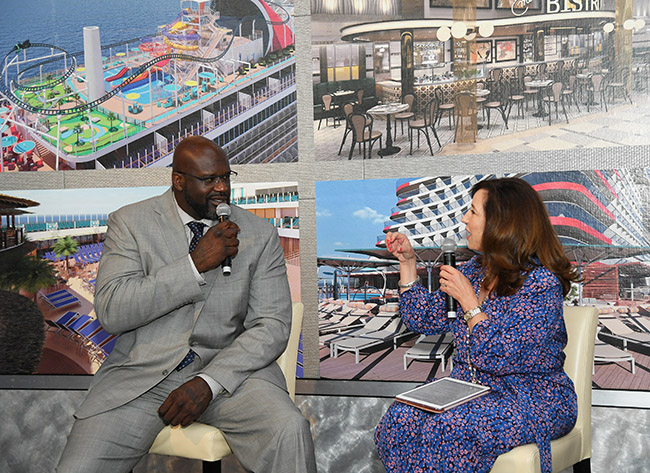 Carnival's CFO (Chief Fun Officer), Shaquille O'Neal and Chrsitin Duffy, president of Carnival Cruise Line