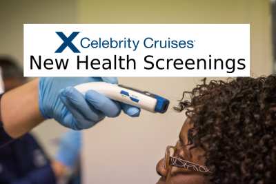 Woman having her temperature taken - Celebrity Cruises Coronavirus Screening