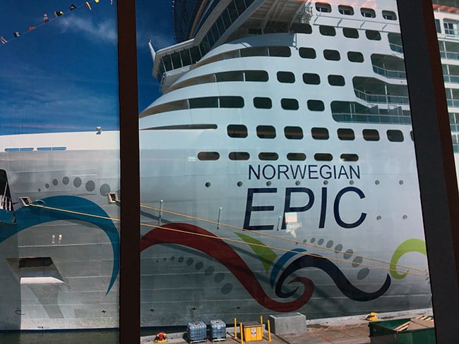 Norwegian Epic as seen from check-in at Port Canaveral
