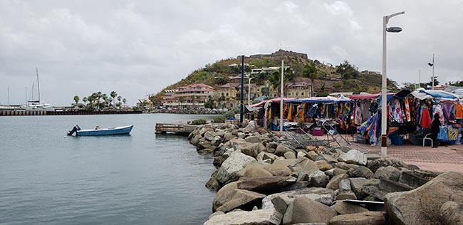 Fort Louis watching over the market in St Martin