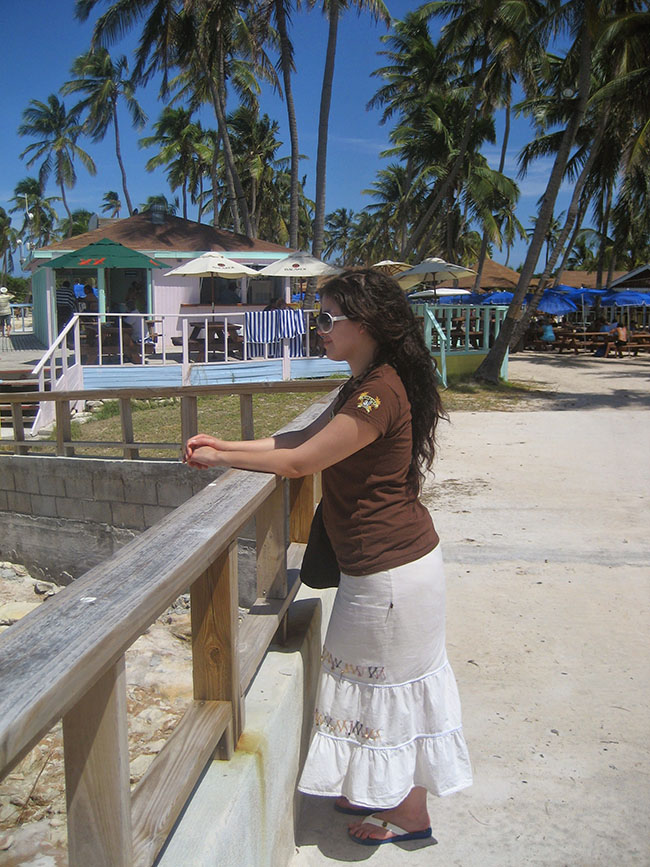Taken in 2008: Behind Larissa is the Former Beach Bar, Now Site of the Bicardi Bar on Great Stirrup Cay