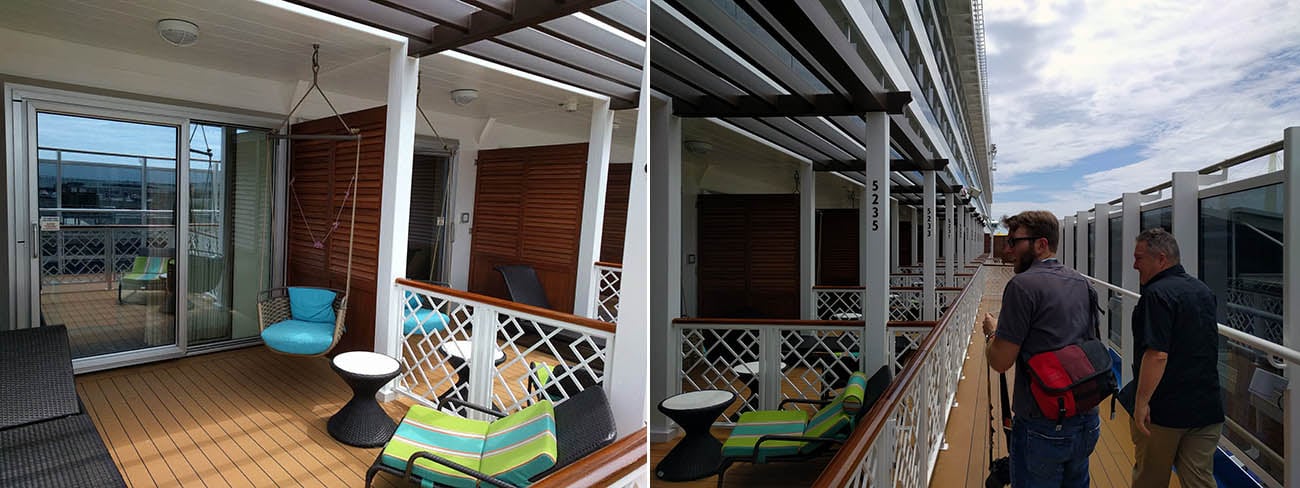 An extreme example, Carnival Vista offers "Havana Cabana" rooms offering no privacy at all