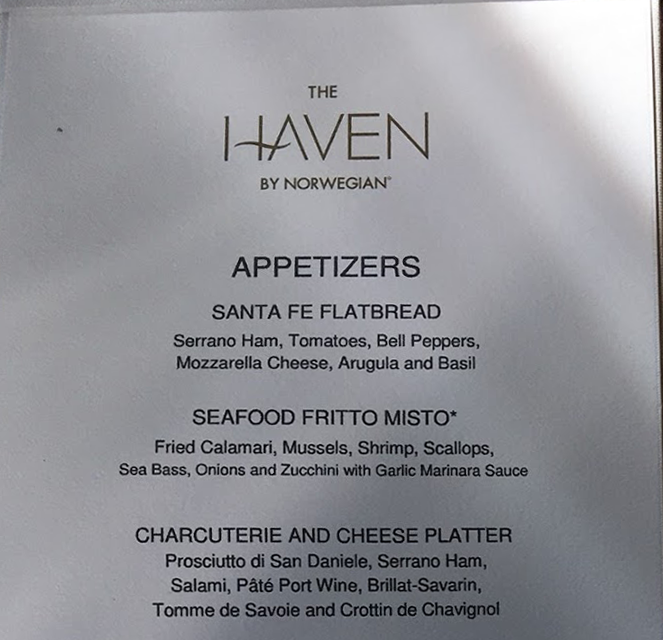 Haven Restaurant Menu