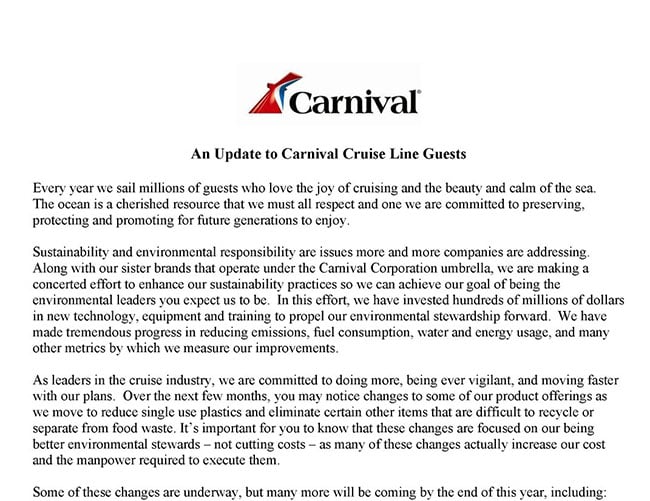 Carnival Brand Ambassador John Heald's Letter on Recent Changes