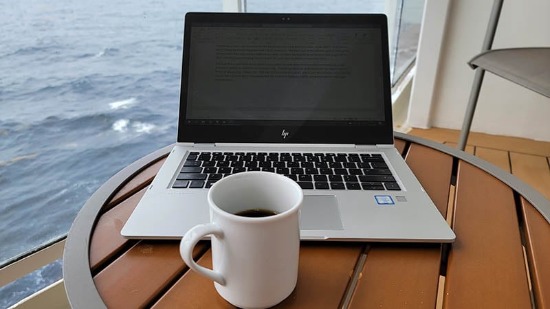 Laptop on Cruise Ship Balcony Table