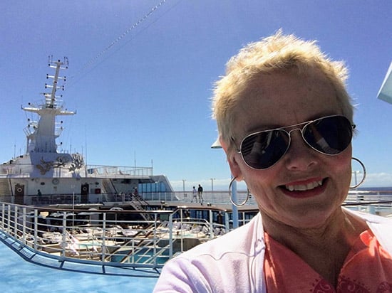 My mom enjoying the sub one deck above the aft end of the pool area on Oceania Sirena