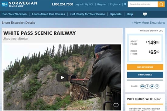 White Pass Scenic Railway as seen on NCL's Excursions Page
