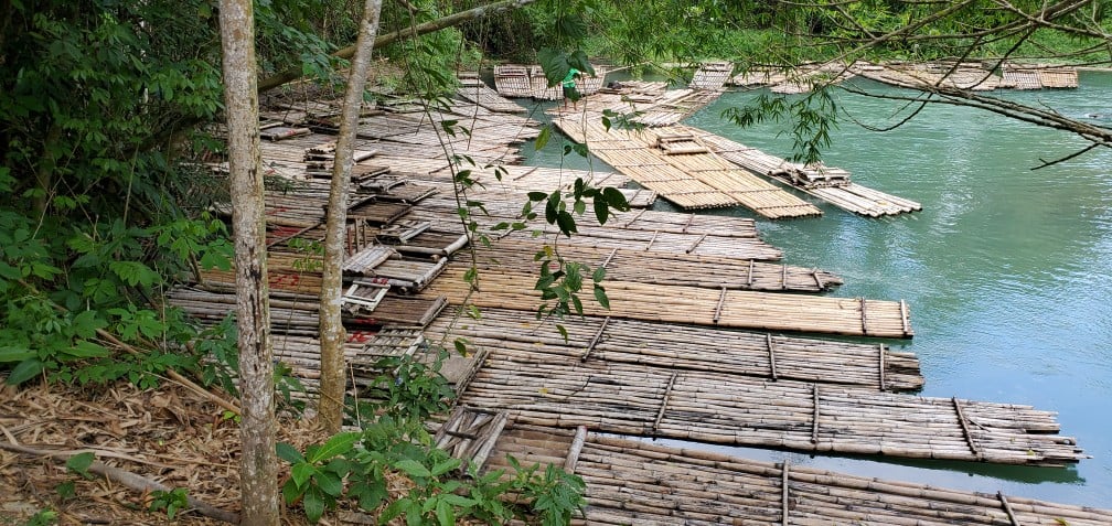 Bamboo Rafts at the Ready on the Martha Brae