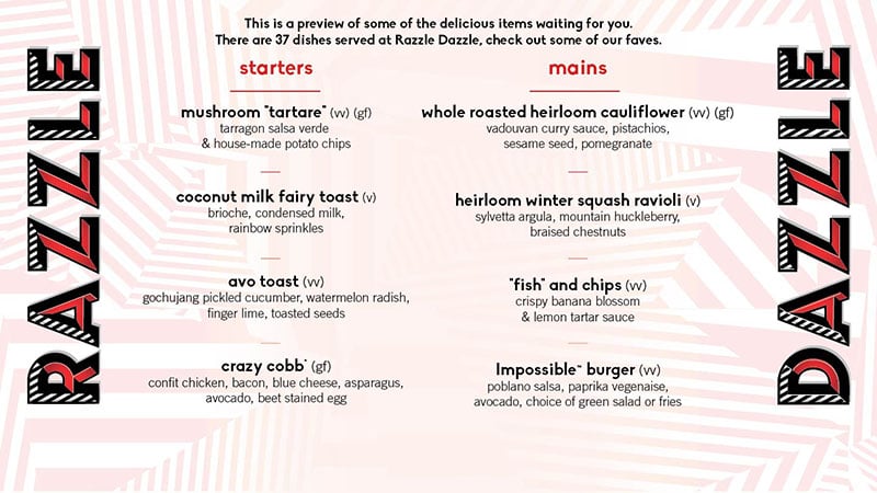 Razzle Dazzle Menu 1