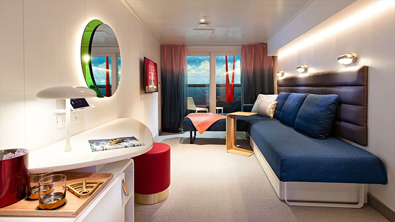 Cabin with Seabed in Day Mode on Virgin Voyages' Scarlet Lady