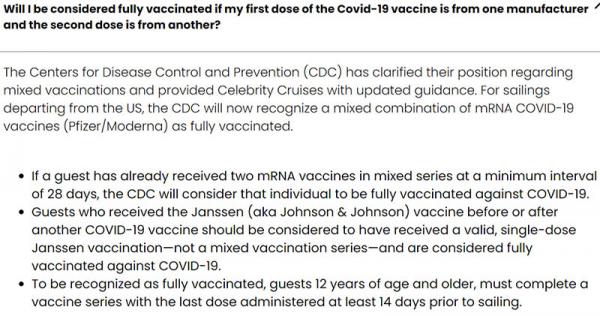 Celebrity Cruises Mixed Vaccine Policy