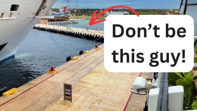 Last person approaching ship from a cruise pier.