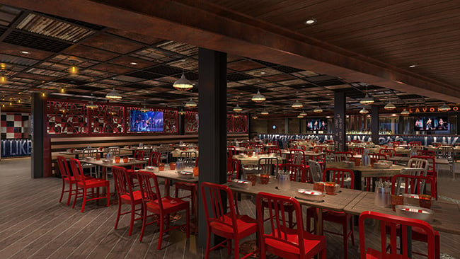 Expanded Guy’s Pig & Anchor Smokehouse Brewhouse offering smoked-on-board favorites and an assortment of Carnival’s ParchedPig craft beers brewed on site and developed by the line’s in-house beverage team, as well as a large stage for live music.