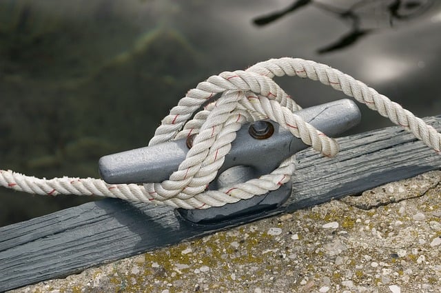 a cleat with rope