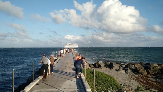 Jetty at the park with a cruise ship in the background