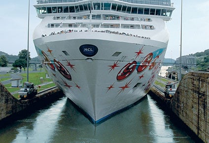 An NCL ships transits the Panama Canal
