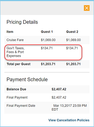 taxes and fees on cruise fare