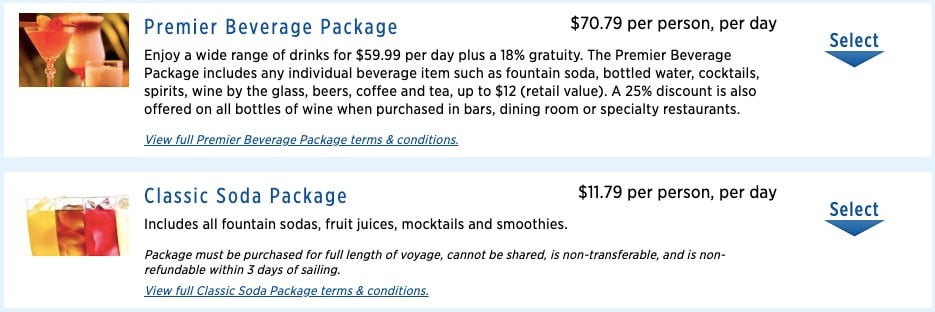 Princess Cruises Drink Package Prices