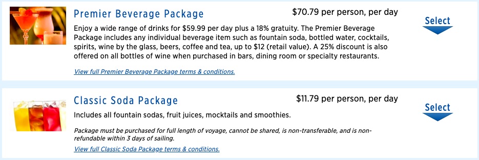 Princess Cruises Drink Package Prices