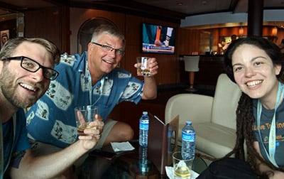 Having a drink with friends on a cruise