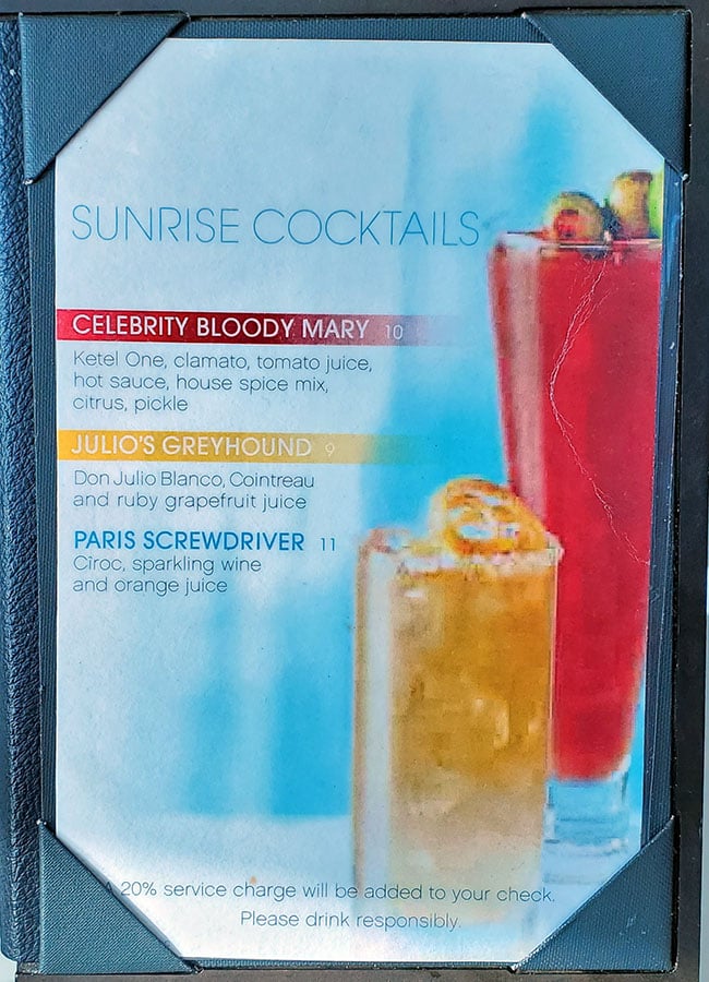 Sunrise Cocktails in Oceanview Cafe on Celebrity