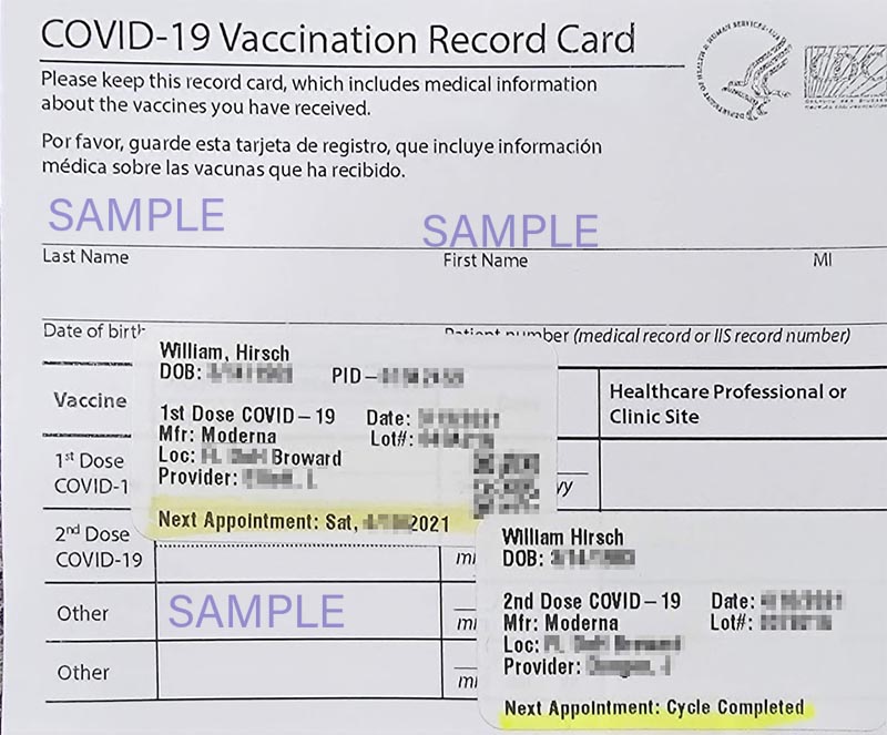 COVID Vaccination Proof for Cruise - CDC Vaccine Card