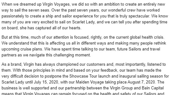 Excerpt from Virgin Voyages Founder and President Letter to Guets