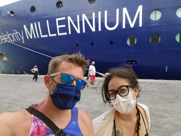 Donning Masks in Port in Bridgetown, Barbados