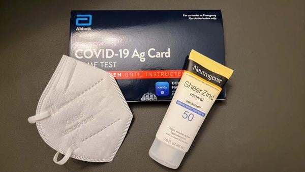 mask, sunscreen, covid test for cruise
